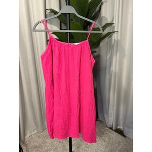 HM Womens Hot Pink Cotton Gauze Mini Dress Sleeveless Summer Sundress Size M